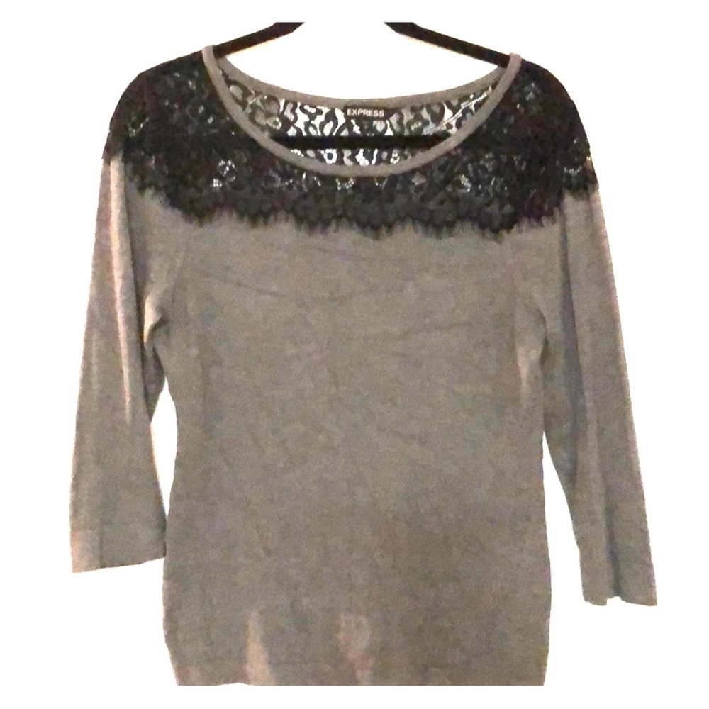 Express 3/4 Sleeve Lace Detail Tee size Large